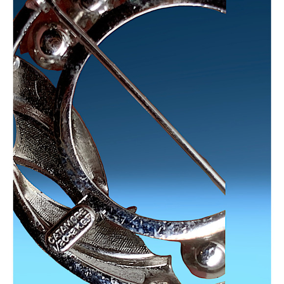 Vintage 1960s Catamore 12K Gold Filled Brooch Pin Silver Tone Mid Century Modern - Picture 3 of 4